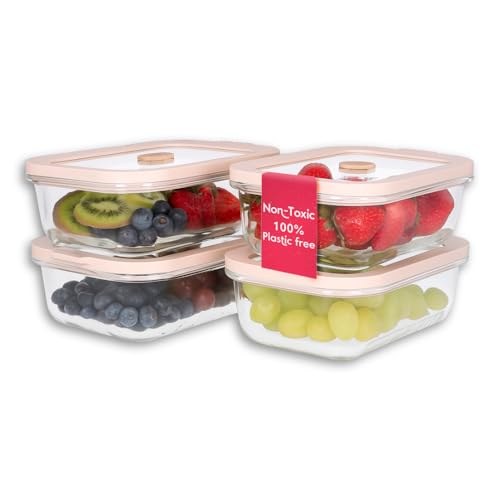 Ziruma Non-Toxic 2.6 Cup Glass Food Storage Containers With Lids - Soup Containers with Lids, Plastic Free Meal Prep, Airtight Food Container, Microwave and Freezer Safe, 4 Pack - size: 21 Oz