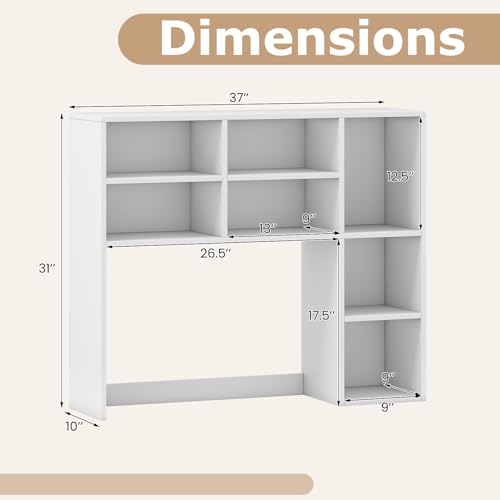 Tangkula Desktop Bookshelf, 37" Countertop Storage Hutch with 7 Cubes & 3 Adjustable Shelves, 3-Tier Desk Display Rack Organizer, Multipurpose Wood Desktop Hutch for Dorm Home Office (White) - color: White, size: 7 Shelves