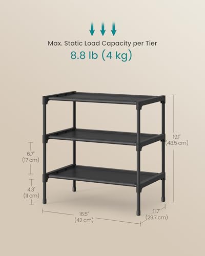 SONGMICS Shoe Rack, 3-Tier Shoe Storage Organizer, Space-Saving, 11.7 x 16.5 x 19.1 Inches, Entryway, Metal Frame, Non-Woven Fabric Shelves, Ink Black ULSH013BH01 - color: Ink Black, size: 3 Tiers (16.5"W)