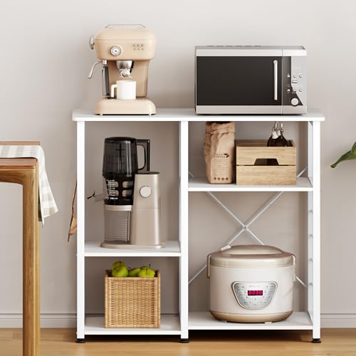 soges Kitchen Standing Baker's Rack, Utility Microwave Oven Stand, Multi-Layers Kitchen Storage Cart Workstation Shelf, Coffee Cart, White - color: White