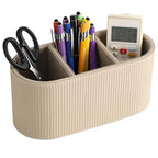 OMISTAR 3-Compartment PU Leather Pen Holder, Desk Organizer Stylish Bedside Remote Holder Nightstand, Eyeglasses/Stationery/Makeup Brush Storage Box, Long-Lasting Desk Accessories, 8.9 x 4 x 4.1 in - size: 3 Compartments
