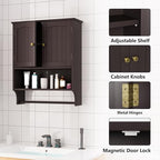 Bathroom Cabinet, Bathroom Wall Cabinet with 2 Doors and Adjustable Shelf, Wooden Medicine Cabinets Wall Mount, Over The Toilet Storage - color: Bathroom Wall Cabinet With Towel Rack-brown