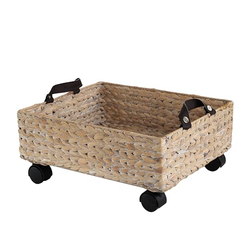 happimess BSK2014C Adaline 18.11" Classic Farmhouse Handwoven Hyacinth Rectangular Underbed Storage Bin with Wheels and Handles for Storage and Decoration in Bathroom, Bedroom, Closet, White Wash - color: White Wash