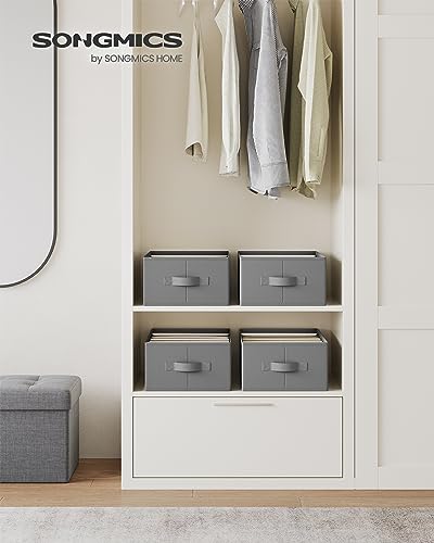SONGMICS Set of 4 Large Size Wardrobe Clothes Organizers, 6-Compartment Foldable Drawer Organizers with Handles, 16.5 x 11.8 x 6.7 Inches, for Pants, Sweaters, Jeans, Dove Gray URUS009G04 - color: Dove Gray, size: 4 Pack