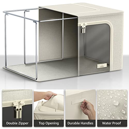 Sorbus Storage Bins with Metal Frame - Stackable & Foldable Clothes Organizer Bags - Oxford Fabric Storage Containers with Large Clear Window & Carry Handles Organization for Bedding Linen & Clothing - color: Beige, size: 2 Pack