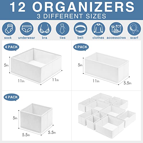 Criusia Drawer Organizer Clothes 12 Pack - Fabric Closet Organizers and Storage for Nursery Organization - Dresser Drawer Dividers for Baby Clothes/Socks/Underwear/Bras - College Dorm Room Essentials - color: White, size: 12 Pack