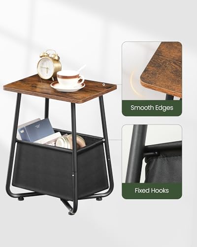 CHOEZON Small Nursery Side Table with Removable Fabric Basket, Compact End Table for Small Spaces, Space-Saving Nightstand for Bedroom Living Room, Rustic Brown TBZ13BF - color: Rustic Brown + Black