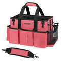SCAVATA Wearable Cleaning Caddy Bag, Cleaning Caddy Supplies Organizer with Handle & Shoulder Straps for Housekeepers, Under Sink & Car Cleaning Tool Organizers with 4 Foldable Divider (RoseRed) - color: RoseRed