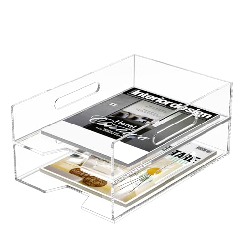 HIIMIEI Paper Organizer for Desk, Acrylic Paper Tray, Clear Letter Tray Desk Stackable Organizer Tray for School, Home, Office 2 Tiers - style: Vertical