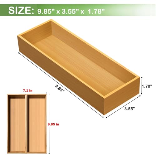 guiogc Bamboo Drawer Silverware Organizer, Silverware Tray, Flatware Organizer, Bamboo Storage Box Suitable for Office, Bathroom and other objects storage (9.85"x3.55"x1.78"- Set of 2) - size: 9.85" x 3.55" x 1.78"