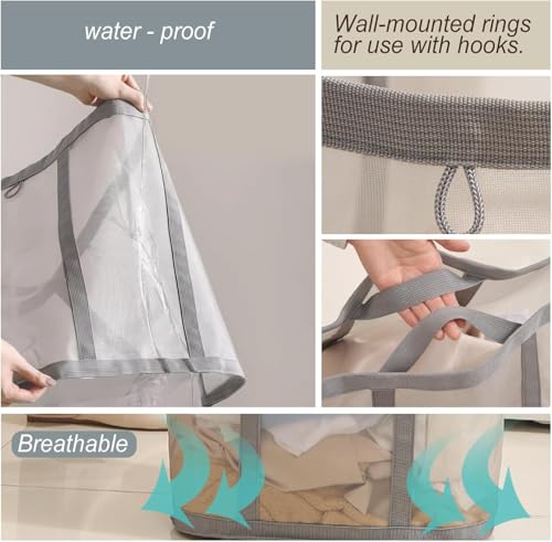 Mesh Bag with Handles, Collapsible Laundry Basket, Foldable Laundry Bag, Breathable Folding Beach Bag,Space-saving Travel Tote Bags (1, Pink) - color: Pink
