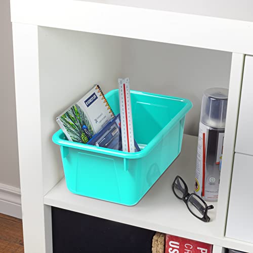 Storex Small Cubby Bins, Pack of 5, 12.2 x 7.8 x 5.1 Inches, Teal (62420U05C) - color: Teal, style: Bin Only
