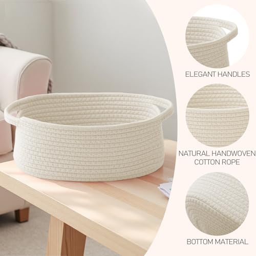 JMvicyroam Woven Basket,Small Rope Storage Bin with Handles & Ribbon Bag, Organizer for Shelves Closets,Gift Basket Empty for Birthday,Books,Dog Toys,White - color: White, size: 1 Pack
