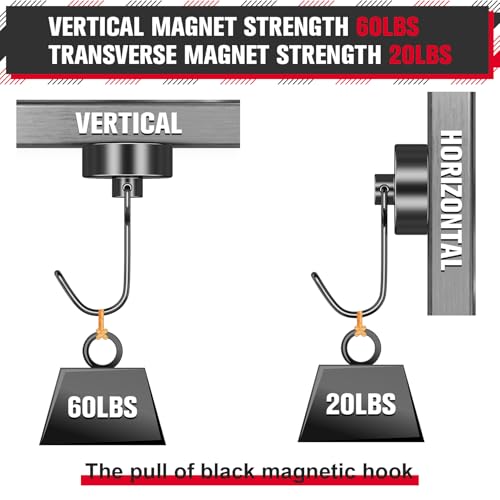 FINDMAG 60LB+ Swivel Swing Magnetic Hooks, 4 Pack Heavy Duty Neodymium Magnet Hooks, Strong Magnetic Hooks for Indoor and Outdoor Hanging - color: Black, size: 4Pack 60Lbs+