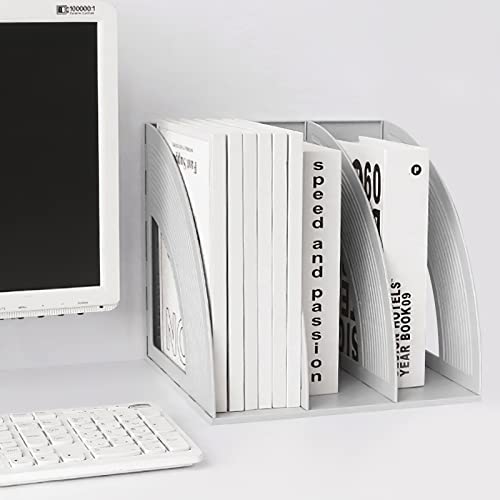 SAYEEC Magazine Holder Plastic File Sorter Binder Holder for Desk Folder Organizer Stand Book Shelf Dividers Vertical Filling Storage Rack Desktop Bookshelf Display Box for Office School Home (Grey) - color: Grey-1 Section