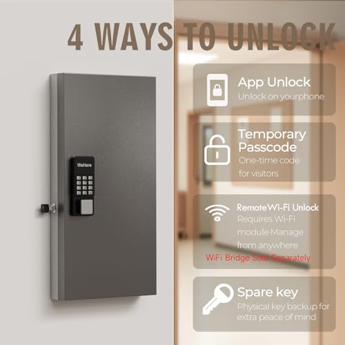 WeHere 48-Key Smart Key Lock Box Wall Mount – Commercial Key Cabinet with App, Keypad, Bluetooth & WiFi Unlock (Sold Separately), Access Log Tracking, Key Management System for School, Rental, Office - size: 48 Key Box (Smart)