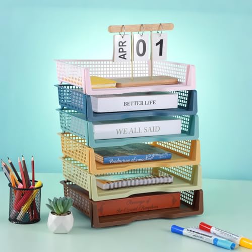 gisgfim 6 Pack Plastic Turn in Paper Trays for Classroom Retro Storage Bin Basket Organizers for School Teacher Supplies Classroom Office Home Organization Storage Tray Holds 4A Paper File Document - color: Retro