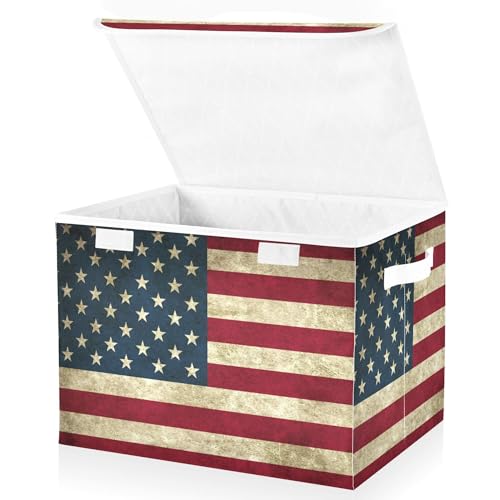 xigua American Flag Storage Bins with Lids and Carrying Handle,Foldable Storage Boxes Organizer Containers Baskets Cube with Cover for Home Bedroom Closet Office - color: American Flag