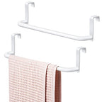 2 Pieces Metal Towel Bar Kitchen Cabinet Steel Towel Rack Bar for Hanging on Inside or Outside of Doors, Home Kitchen Bathroom(White) - color: White
