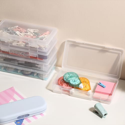Medium Clear Storage Box 9 Pack Stackable Storage Containers with Snap-Tight Latch 10" x 5"x 1.9" for Pencil Box,Art tools - size: Medium-9 Pack