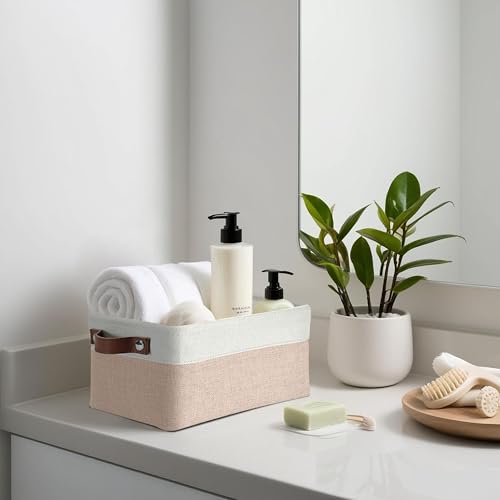 DECOMOMO Small Storage Basket, Closet Storage Bins, Baskets for Organizing Shelves (Beige & White, Small - 6 Pack) - color: Beige and White, size: Small/6P