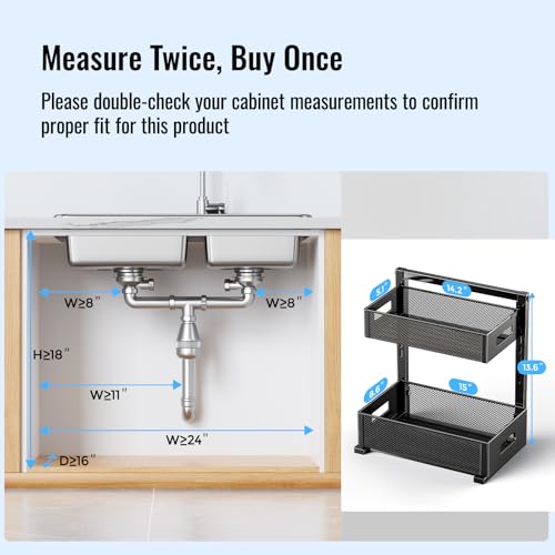 TISTAYA Under Sink Organizer, Silk-Smooth Metal Sliding Drawer Organizers and Storage Rack, Pull Out Cabinet Shelf for Kitchen, Bathroom, Pantry, Cabinet, Closet - color: Black, size: L-2PC