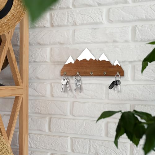 Snow Mountain Design Wooden Key Holder - Wall Mounted Key Holder Rack Organizer Hanger with 5 Hooks for Wall Express Love Art Decor for Entryway Front Door Hallway Office(4 x 8 inch) - A02 - color: Snow Mountain