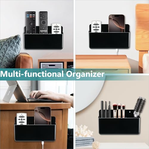 Adjustable Remote Control Wall Mount, 3 Slot TV Remote Holder & Self Adhesive Controller Holder, Black (2 Packs) - color: Black&2pcs
