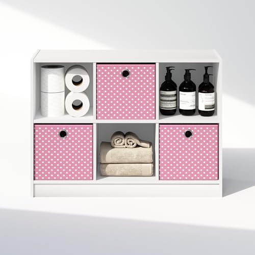 Furinno Cubic Closet Organizers and Storage, 6-Cube Closet Organizer with Bins, Open Shelf Storage, for Wardrobe, Bedroom, Living Room, White - color: White/Pink