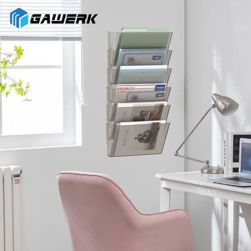 Gawerk Clear Acrylic Single Pocket, Plastic Hanging Wall Mount File Holder for Office Home (Gray, 2 Pack) - color: Gray, size: 2 Pack