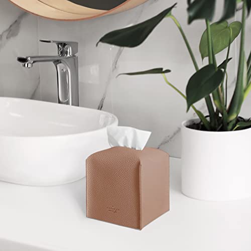 Carrotez Tissue Box Cover, [Refined] Modern PU Leather Square Tissue Box Holder - Decorative Holder/Organizer for Bathroom Vanity Countertop, Night Stands, Office Desk & Car 5"X5"X5" - Peach Pink - color: Peach Pink, size: [Square]