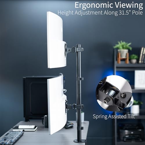 VIVO Dual Vertically Stacked Ultra-Wide Monitor Desk Mount, Extra Tall Heavy Duty Adjustable Stand for 2 Ultrawide Screens up to 45 inches, 25 lbs Per Screen Capacity, Black, STAND-V200R - color: Black, size: up to 45" screens