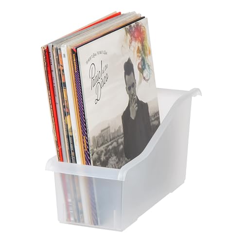 IRIS USA Plastic Book Bin Magazine Holder, 8-Pack, Vertical Standing Connecting Container Box for Office Dorm Study Homework Binder Notebook File Craft Stationery Supplies Organizer Caddy, Clear - style: Clear L - 8 Pack