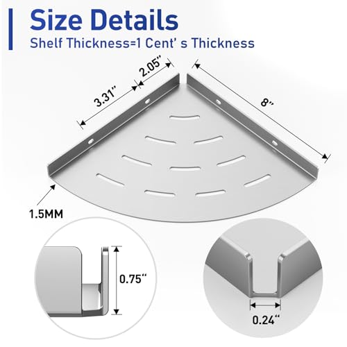 2 Pack Corner Shower Shelves Load Capacity 40 lbs 304 Stainless Steel Shower Corner Shelf Will not Rust 8in Shower Shelf for Inside Shower Brushed Nickel Drilling Installation - color: Brushed Nickel