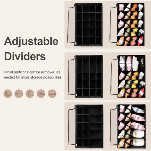 TOPIA HOME Shoe Organizer for Closet 2 Pack, Foldable Shoe Box with Adjustable Divider and Clear Cover, Space Saving Shoe Storage Organizer Cabinet with Reinforced Handles, Fits 40 Pair, Black, TP11B - color: Black-2Pack, size: Extra Large(26.5''L x 16.54