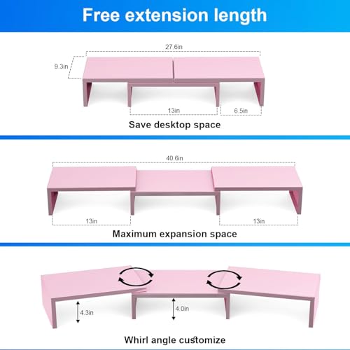 Dual Monitor Stand for Desk, Metal Monitor Riser, Pink office Supplies and Accessories (Pink) - color: Pink