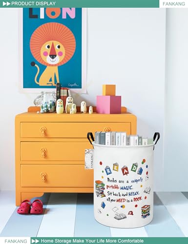 FANKANG Storage Basket, Nursery Hamper Canvas Laundry Basket Foldable with Waterproof PE Coating Large Storage Baskets for Kids Boys and Girls, Office, Bedroom, Clothes,Toys(Reading) - color: Reading