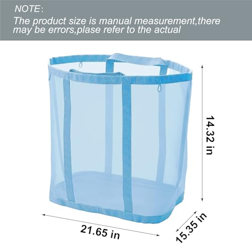 Mesh Bag with Handles, Collapsible Laundry Basket, Foldable Laundry Bag, Breathable Folding Beach Bag,Space-saving Travel Tote Bags (1, Blue) - color: Blue