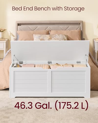 VASAGLE Storage Chest, Storage Bench with 2 Safety Hinges, Farmhouse Style, 15.7 x 47.2 x 18.1 Inches, for Entryway, Bedroom, Living Room, Cloud White ULSB065W01 - color: Cloud White, size: 47.2"W