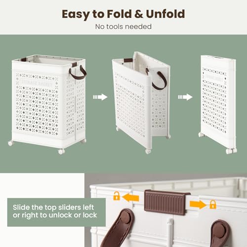Giantex 75L Collapsible Laundry Baskets with Wheels, Foldable Laundry Basket with Wheels, Handles & Underwear Basket, Large Plastic Laundry Hamper for Bathroom, Bedroom, Dorm