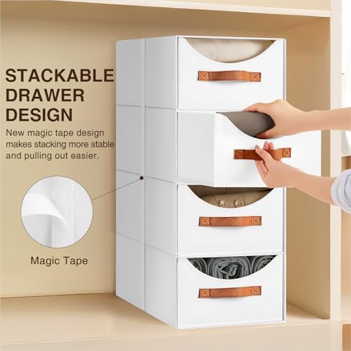 Homsorout Stackable Storage Drawers - Large Collapsible Storage Bins with Drawers, 8 Pack Closet Shelf Organizer Basket, Fabric Pull Out Organizer for Bedroom, Living Room, Dorm, White - color: White, size: 16 Inch. - 8 Pack