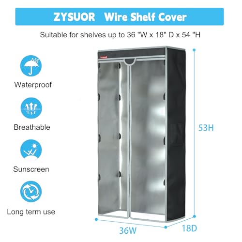 Shelving Cover Wire Shelf Rack Dust Cover,dustproof, Waterproof, Sunscreen, Front Transparent Panel Design for Easy Viewing, Suitable for 36" Wx18 Dx54 H (No Shelves,Black) - size: 36"Wx18"Dx54"H