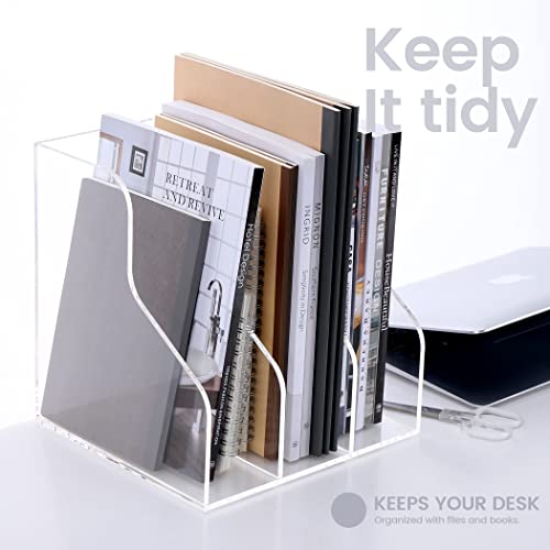 HeZone Desk File Organizer, Acrylic Magazine File Holder with 3 Vertical Compartments Rack File Sorter for Office Home Classroom Desk Organization, Clear… - style: 3 slots-A4