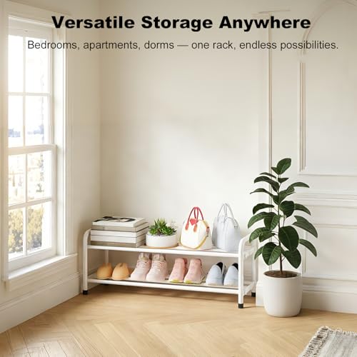 KANAV 2-Tier Expandable Shoe Rack, Heavy Duty Adjustable Metal Shoe Organizer for Closet & Entryway, Freestanding, Tool-Free Assembly, White - color: White, size: 2-Tiers