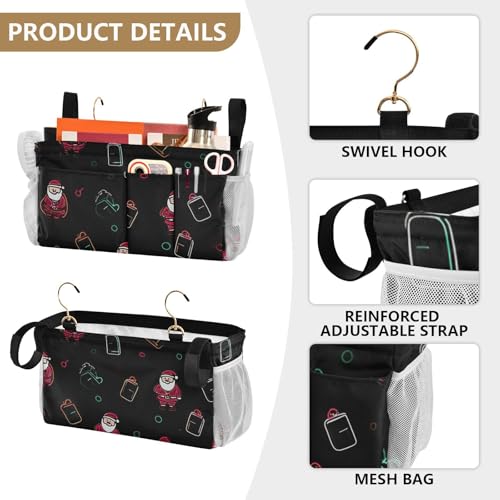 Bedside Caddy Metal Frame Hanging Organizer Bunk Bed Dorm Accessories Hook And Loop Storage Bag Large Pockets Cute Christmas Santa Claus - color: Cute Christmas Santa Claus