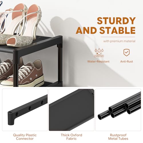 Simple Trending Shoe Rack, 3-Tier Shoe Organizer, Non-Woven Shoe Shelf Storage for Closet, Entryway, Bedroom, 27.5" Wide, Black