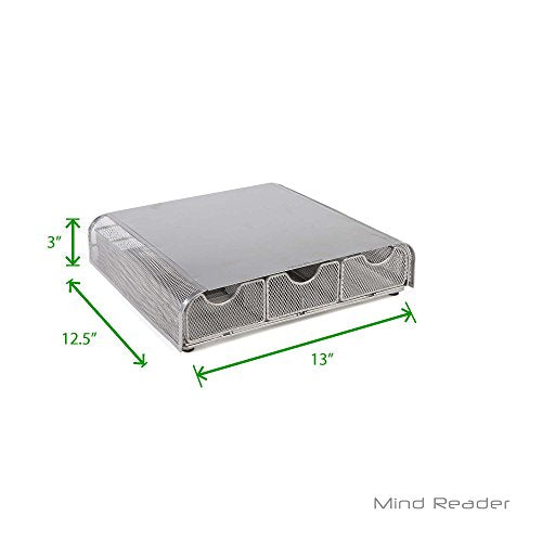 Mind Reader Perch Monitor Stand Desk Organizer, Silver Metal Mesh (Pack of 2) - size: 13.25"L x 12.5"W x 3"H (Pack of 2)