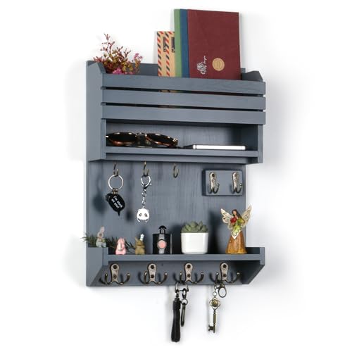Key Holder, Wall Mounted Mail Organizer, Keys Holder on Wall with 9 Key Hooks, Gray - color: Gray