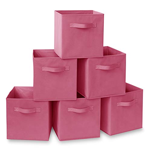 Casafield Set of 6 Collapsible Fabric Cube Storage Bins, Hot Pink - 11" Foldable Cloth Baskets for Shelves, Cubby Organizers & More - color: Hot Pink, size: 10.5" x 10.5" x 11"