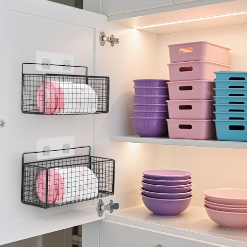 2 Pack Large Adhesive Cabinet Organizer - Lid Organizer Inside Cabinet Wall Mounted Pantry Door Caddy for Kitchen Containers Lid Kitchen Under Sink Basket